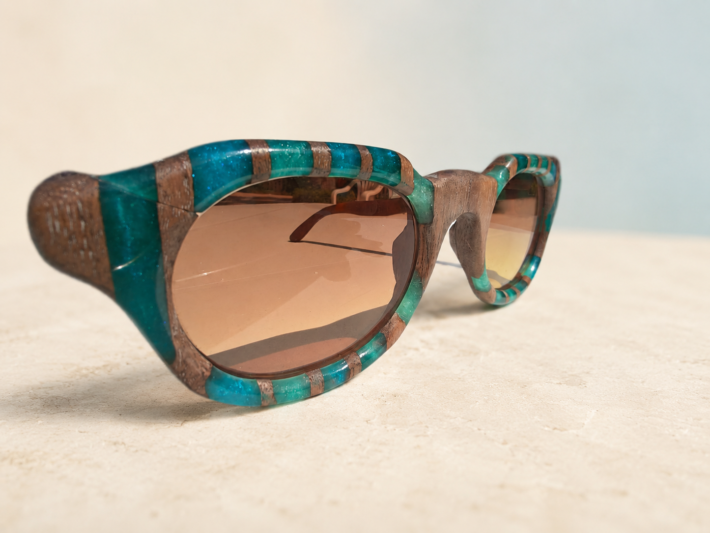 Turquoise Mosaic Walnut & Epoxy Sunglasses