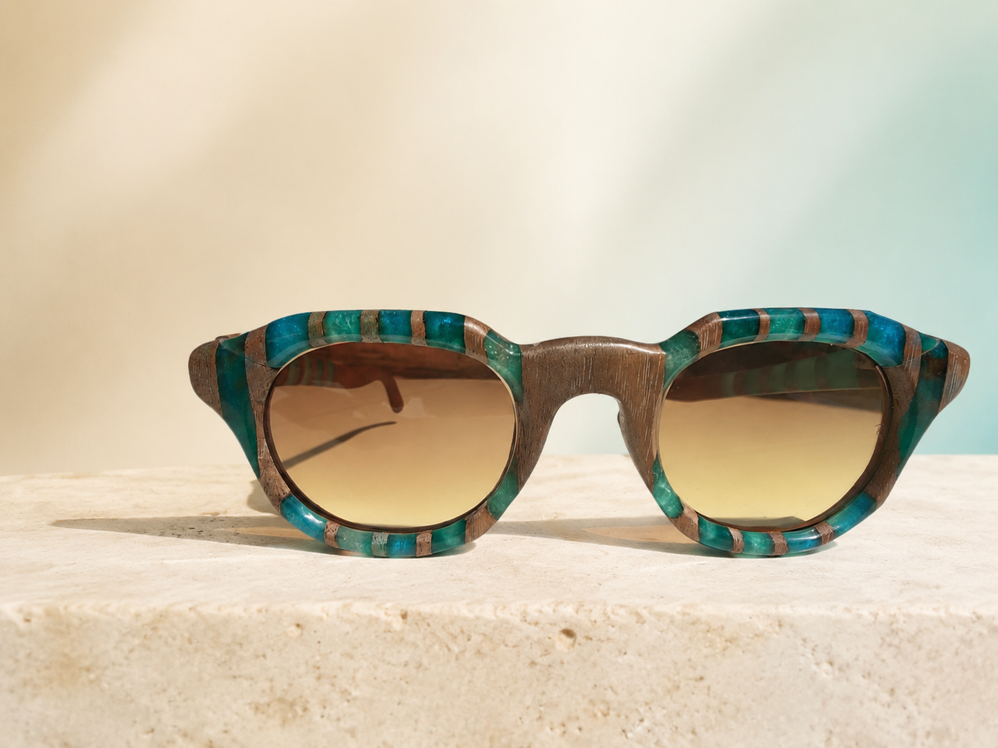Turquoise Mosaic Walnut & Epoxy Sunglasses
