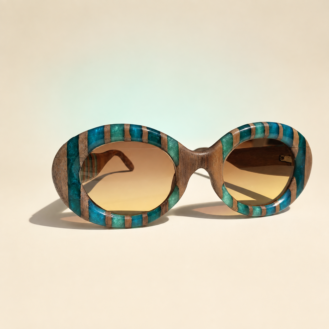 Azure Orbit — Handmade Walnut & Turquoise Sunglasses