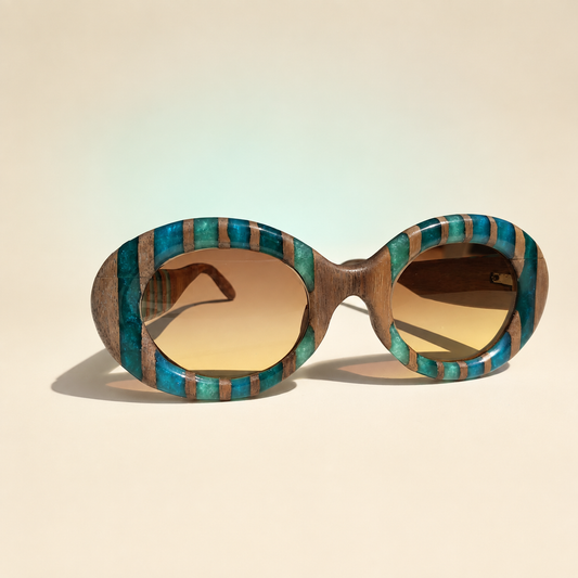Azure Orbit — Handmade Walnut & Turquoise Sunglasses