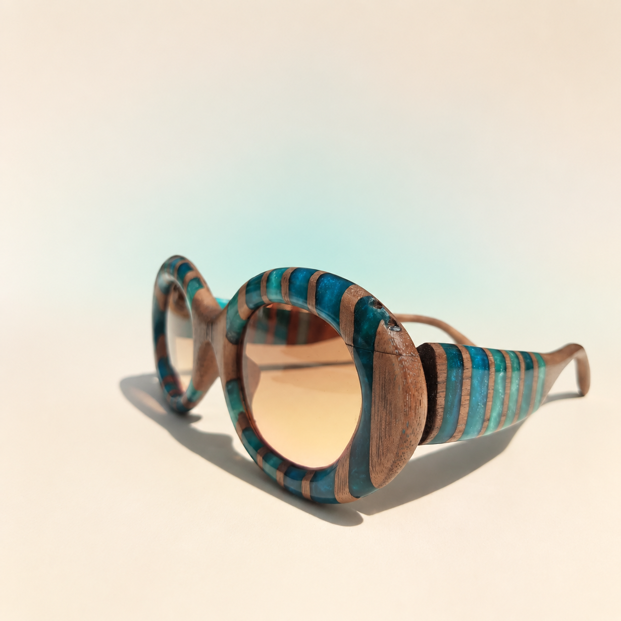 Azure Orbit — Handmade Walnut & Turquoise Sunglasses